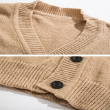 Riolio Autumn Winter Men Casual V-Neck Cardigan Sweaters Solid Color Long Sleeve Outerwear Single-breasted Male Loose Knitted Coats