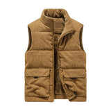 Riolio New Vest Jacket Men's Autumn Winter Warm Sleeveless Coat Stand Collar Padded Waistcoat Corduroy Work Wear Male Clothes 5XL