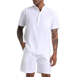 Riolio  Men's Cotton Linen Set Henley Shirts Shorts Outfits 2 Pieces Beach Clothes Vacation Matching Suit Summer Wear Shirt Sleeve