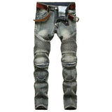 Riolio  New Men's Patchwork Vintage Biker Jeans Hip Hop Slim Straight Elastic Cycling Denim Pants Male Fashion Streetwear Trouser