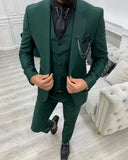 Riolio  Slim Fit Men's 3-Piece Suit Elegant Peak Lapel Blazer Vest And Pants Set for Wedding Banquet Business Evening Party