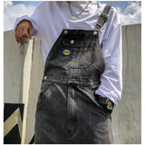 Riolio Overalls Men Denim Jumpsuit Straight Jeans Hip Hop Big Pocket Wide Leg Cargo Pants Fashion Casual Loose Male's Rompers Trousers