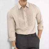 Riolio Autumn Men's Clothing Light Luxury Long-sleeved Dress Shirt Solid Color Slim Retro Leisure Patchwork Korean Popular Clothes