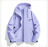 Riolio  Men's Windproof Hooded Jacket Solid Red Multi-Pocket Casual Outdoor Hiking Windbreaker Coat