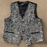 Riolio  Men Vest Black Sequin V Neck Single Button Waistcoat For Wedding Birthday Banquet Party Business Daily Casual Men Suit Vest