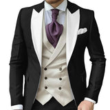 Riolio  Fashionable Contrast Color Men's Suits 3 Pieces Jacket Vest Pants Dancing Sets Handsome Peak  Lapel Suit Set For Men Party Wear