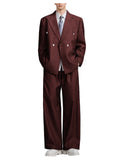 Riolio  Men's Pinstripe 2-Piece Suit Set Double Breasted Blazer Loose Wide Leg Pants Oversized Formal Business Tuxedo Wedding Prom Party