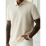 Riolio  Men's Heavyweight Polo Shirt Spring Summer Short-sleeved Jacquard T-shirt Turn-down Collar Casual Fashion Button Male Clothing