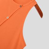 Riolio Irregular Button Down Solid Color Tank Tops Men Casual Sexy Tight O Neck Sleeveless Cardigan Tees Vintage S-5XL Summer