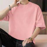 Riolio   American Heavy Short-sleeved T-shirt Men's Round Neck Summer Solid Color Trendy Loose Half-sleeved Base Shirt