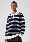 Riolio New American Trendy Men Polo Neck Sweater Light Luxury Striped Knit Long Sleeve Pullover Tops High Quality Loose Knitwear M-3XL