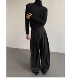 Riolio  Men's High-Waisted Wide-Leg Trousers with Pleated Detail Casual Pants
