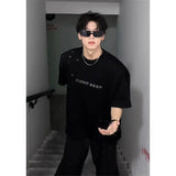 Riolio European and American Summer Trendy Handsome Personality Letter Round Neck Short Sleeve Couple Hip Hop Loose Casual T-shirt Top