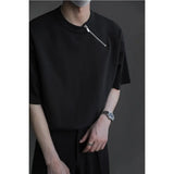 Riolio  Oblique Zipper Short-sleeved T-shirt for Men New Summer Fashion Trendy Brand Stylish Loose Round-neck Short-sleeved Shirt