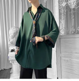 Riolio Spring Summer New Solid Color Short Sleeve Men's Clothing Loose Oversized Fashion Casual Lapel Single-breasted Youth Shirt