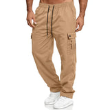 Riolio  Men's Casual Cargo Pants Elastic Waist Drawstring Straight Leg Trousers with Multi Pockets