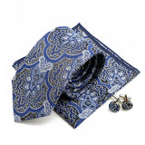Riolio  New Men's Polyester Tie Pocket Square Cufflink Set Green Wine Red Brown Paisley Flower Necktie Business Party Accessories Gifts