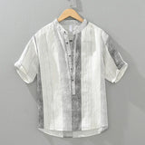 Riolio 2024 Summer New 100%Linen Pullover Short Sleeve Shirts for Men Fashion Striped Casual Loose Shirts
