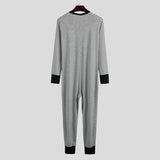 Riolio Men's Striped Pajamas O-Neck Long Sleeve Romper Home Wear Cozy Leisure Sleepwear S-3XL