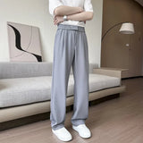 Riolio  Brown Suit Pants Men Society Mens Black Dress Pants Korean Loose Straight Casual Pants Mens Office Formal Trousers Plus Size