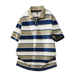 Riolio  Soft Lightweight Men's T-Shirt Versatile Top Summer Polo Shirt Fashion Stripes Trendy Fit Stylish Comfortable High-Quality Daily