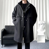 Riolio  Streetwear Men Trenchcoat Handsome Fashion Trench Male Loose Stand Collar Windbreaker Overcoat Korean Autumn New Male Coat