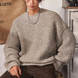 Riolio  Men's Pineapple Grid Sweaters Japanese Retro Cleanfit O Neck Long Sleeve Knitted Pullover Winter Harajuku Premium Knitwear M-3XL