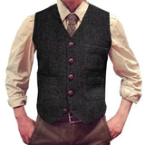 Riolio  Men Vest Dark Green Tweed Slim Casual Business Waistcoat For Wedding Party Banquet Work Prom Set Men Suit