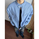 Riolio Punk Spliced Jacket High-end Blue Short Work Cargo Coat Men's Handsome Trendy Solid Color Zipper Jacket All-match Top