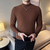 Riolio  Men Light Luxury Textured Ribbed Knit Sweater Slim Fit Mock Neck Long Sleeve Pullover Casual Business Layer Knitted Tops M-3XL