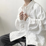 Riolio  New Light-fashioned Style Relief Pleated Long-sleeved Shirt Jacket for Men's Japanese Jacket