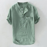 Riolio  Lightweight Short Sleeve Cotton Linen Casual Shirt Men's Loose Fit Half Sleeve Fresh Style Summer T-Shirt Upper Body