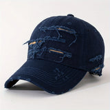 Riolio  Unisex Back Text Embroidery Street Distressed Hole Multi-Layer Fabric Baseball Cap Adjustable Size Solid Color Couples Friends