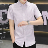 Riolio  New Ice Silk Short-sleeved Shirt for Men Summer Thin Korean Style Trendy Slim Cardigan Versatile Striped Top