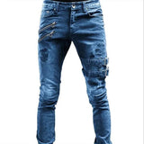 Riolio Men High Waist Fashion Jean Spring Summer Boyfriend Motorcycle Street Wear Skinny Casual Denim Pants Jeans Straight Trousers