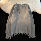 Riolio Vintage Hole Tassels Sweater Men Women Autumn Long Sleeves Kint Tops Fashion Loose Knitted Pullover Couples Unisex Streetwear