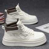 Riolio  Men's Board Shoes with Round Toe Mid-calf Height Stylish Lace-up Design Style Large Size Trendy Niche Personalized Casual Shoes
