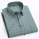 Riolio  plus size 14xl 100%cotton oxford hight qulity summer short sleeve shirts for men slim fit formal shirt soft plaid office clothes