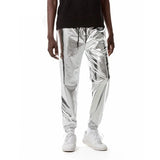 Riolio Mens Shiny Silver Metallic Jogger Sweatpants Hip Hop Wet Look Trousers Men Club Party Festival Prom Streetwear Pantalones Hombre