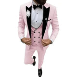 Riolio  Elegant 3 Piece Men's Velvet Tuxedo Suit Slim Fit Peak Lapel Blazer Vest And Pant Set for Business Wedding And Party