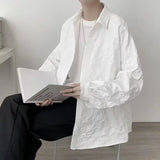 Riolio  Relief Embossed Shirt Men's Long-sleeved Design Niche Trendy Personality