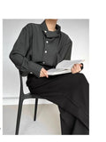 Riolio New Chinese Retro Design Niche Shirt Korean Style Fashion Trend Irregular High-end Shirt Neckline Chic Jacket Men Aesthetic