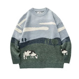 Riolio New 2025 Autumn Winter Men Cows Vintage Sweaters Pullover Mens O-Neck Korean Fashions Sweater Casual Harajuku Clothes Knitted
