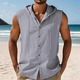 Riolio  Loose Casual American Style Men's Summer Linen Hooded Sleeveless Shirt Hip Hop Trendy Top Comfortable Breathable Garment