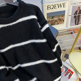 Riolio  New Korean Trendy Men Sweater Light Luxury Knitted Drooping Stripe O Neck Long Sleeve Pullover Casual High Street Knitwear M-3XL