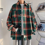 Riolio Harajuku Long Sleeve Plaid Shirts Men Big Size M-5XL Autumn Chic Loose Vintage High Street All-match Gentleman Camisa