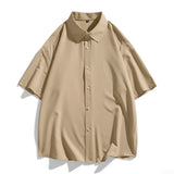 Riolio  Cross Border Short Sleeved Shirt for Boys and Teenagers To Look Slim, Cool and Handsome, Wearing Loose Shirt Outside