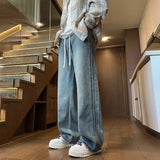 Riolio Jeans Men Denim Pants Elastic waist pull rope Straight Droop Vintage Loose Bottom Straight Wide Leg Casual Male Trouser