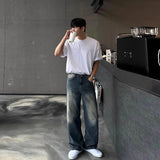 Riolio Autumn New Chic Men Straight Jeans Light Luxury Stylish Vintage Denim Pants Korean Style Urban Fashion Leisure Washing Trousers