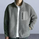 Riolio Men's Fashion Coat Autumn/winter Lamb Fleece Coat Men's Stand Up Neck Jacket Plush Thickened Men's Winter Coat